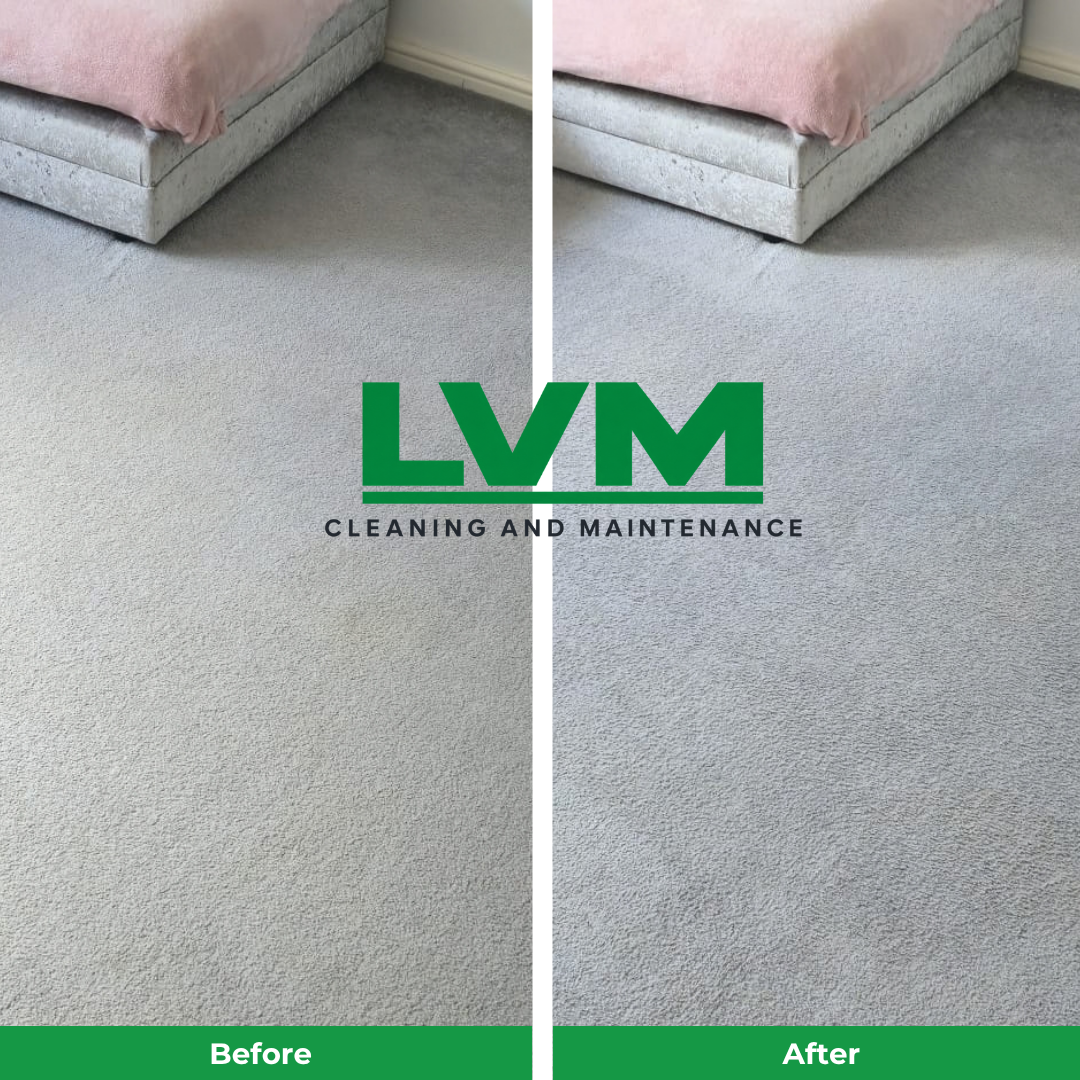 Before and after professional carpet cleaning by LVM Cleaning and Maintenance