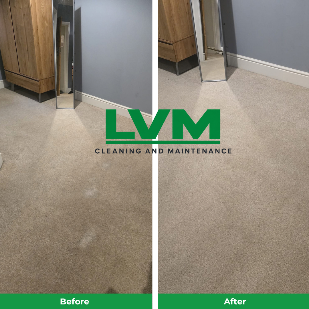 Before and after professional carpet cleaning by LVM Cleaning and Maintenance